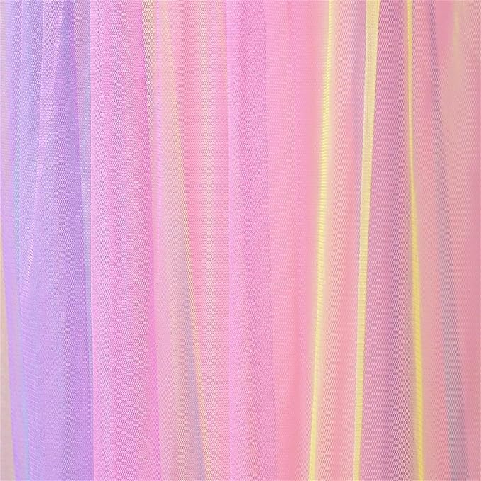 Comtelek Mosquito Net Bed Canopy for Girls,Rainbow Canopy with LED Lights Bed Curtains Full Queen Size from Ceiling,Dome Mosquito Netting Bed Tent Twin Girls Princess Canopy King Bed Decor