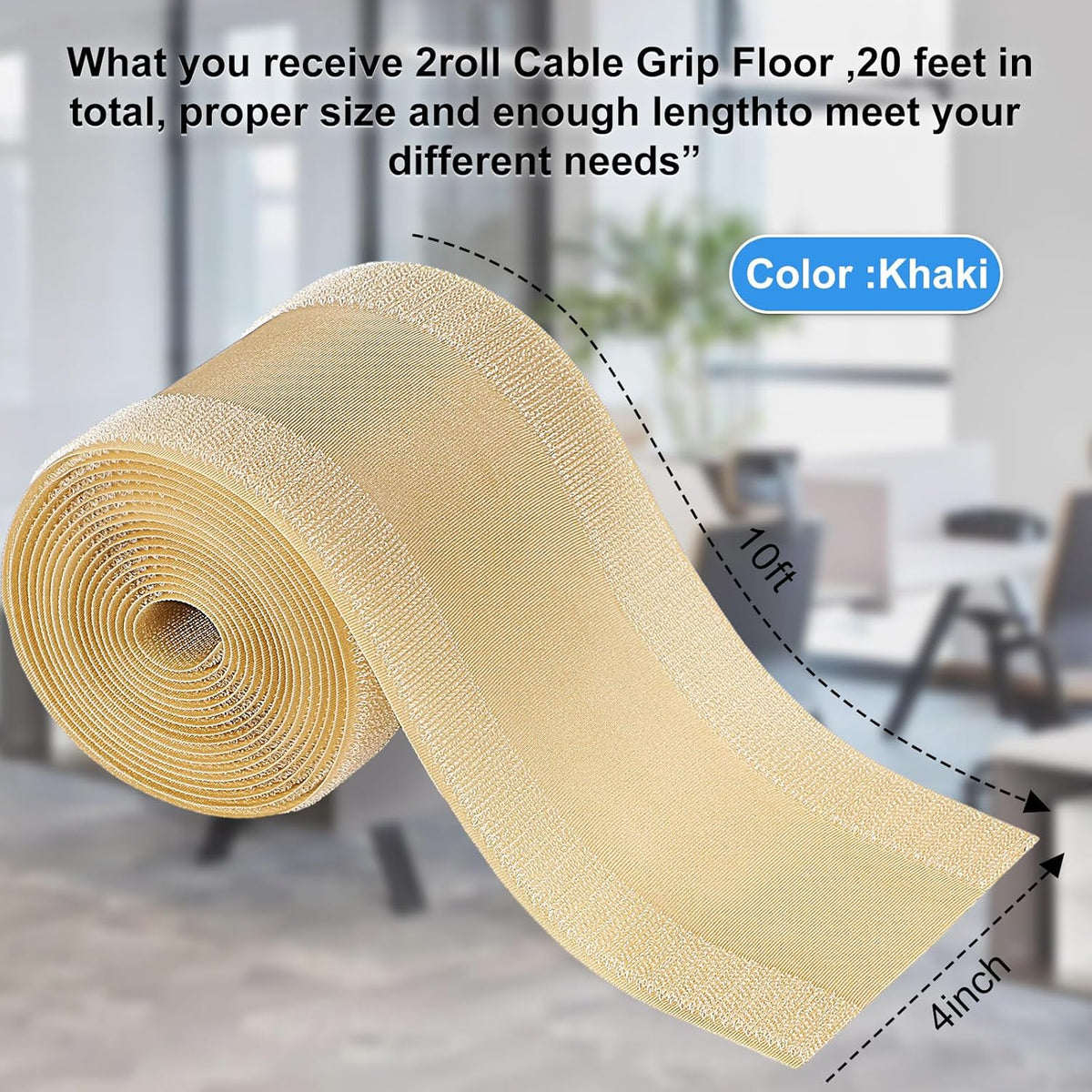 WILLBOND Carpet Cord Cover Cable Grip Floor Cover Cable Protector Management Only for Commercial Office Carpet(Khaki,19.69 ft)