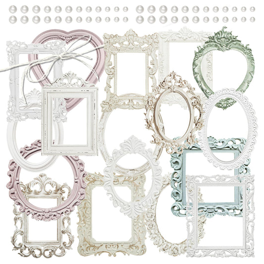 Mayplous Vintage Photo Frame Borders - 4 Packs Embossed Scrapbooking Paper for Journals, Crafting & Wall Decor | Retro Mirror & Picture Mat Decorative Paperboard (Comfort)