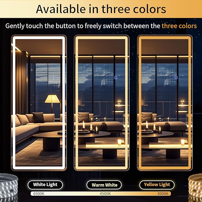 71"x32" LED Full Length Mirror – Standing Floor Body Mirror with Dimmable Lights 3 Color Modes – Adjustable Brightness, Wall-Mount or Leaning for Barber, Fitness Center, Dressing Room