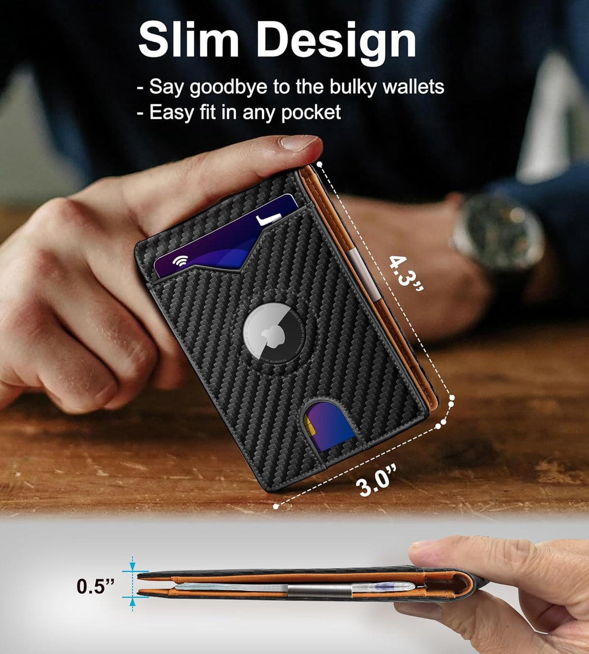 Airtag Wallet for Men,with Money Clip 11 Cards Slim Front Pocket Leather RFID Blocking Wallet with Gift Box
