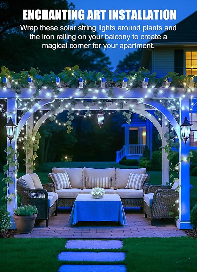 Minetom Solar String Lights, 4 Packs Total 132Ft 400 LED Solar Fairy Lights, Waterproof Solar Lights for Outside Patio Yard Tree Wedding Christmas, Pure White