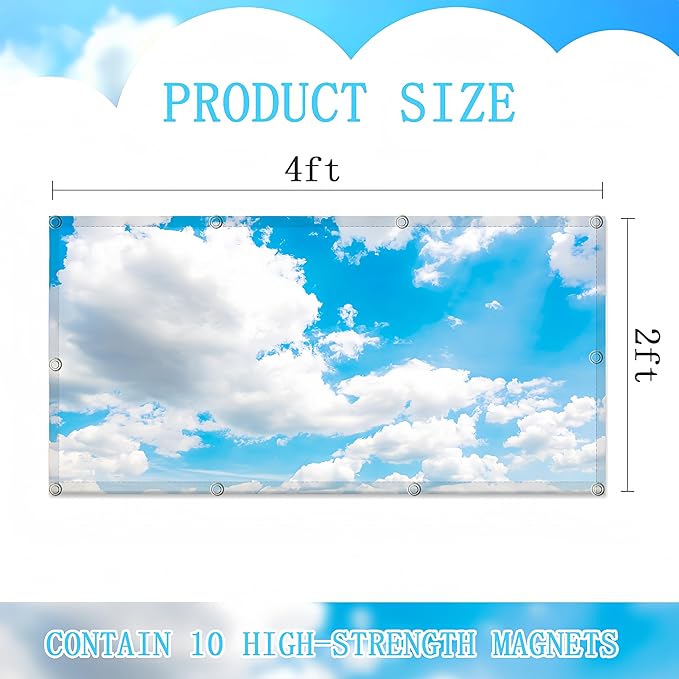 4 Pack Fluorescent Light Covers for Ceiling Lights -Magnetic Cloud Cover for Fluorescent Or LED Fixture 2ft x 4ft Classroom,Home,Office Decoration Filters Overhead Lighting White cloud