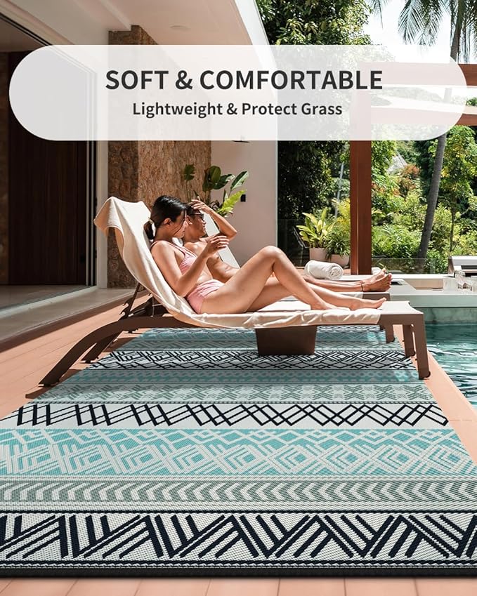 MontVoo Outdoor Rug Carpet 8x10 Waterproof-Patio Rug Mat Reversible RV Camping Rug Picnic Mat Plastic Straw Outside Rug for Balcony Porch Deck Beach-Boho Outdoor Area Rug for Patio Decor Colorful