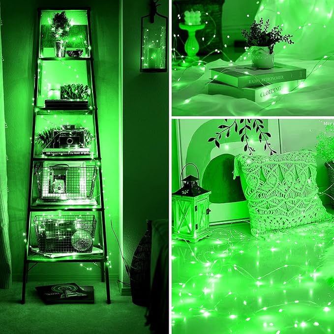 Fairy Lights 66ft 200 LED USB Twinkle String Lights Plug in Silver Wire Lights with Remote and Timer 8 Modes Outdoor Waterproof Starry Lights DIY Party Wedding Christmas Decoration（Green）