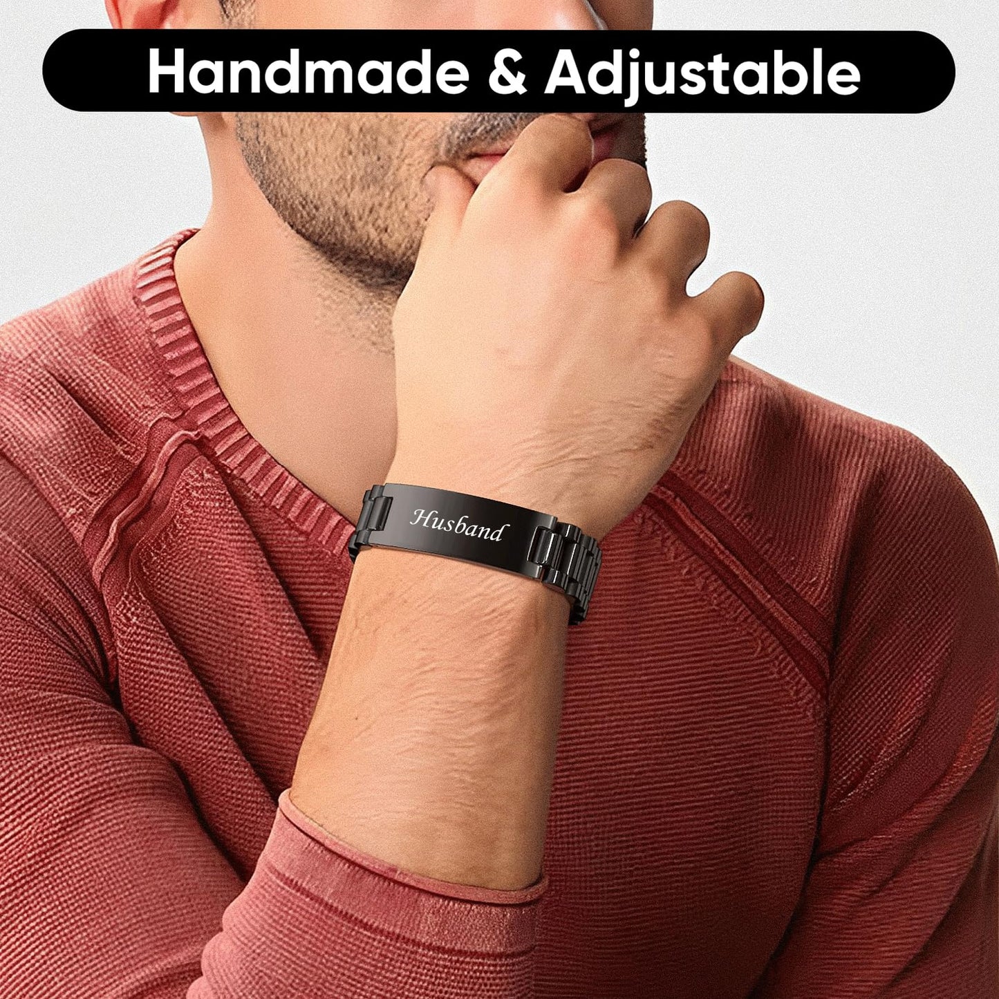 VNOX Bracelet Gifs for Husband from Wife- Black Stainless Steel Link To my Man Bracelet Hidden Love Message for Husband,Anniversary Valentine Days Christmas Birthday Gift Ideas for Him