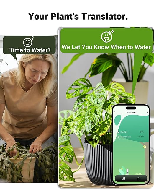 Smart WiFi Soil Moisture Meter for Plants, 2-in-1 Sensor with App Alerts | Monitor Moisture & Temperature Remotely, Real-Time Data for Indoor/Outdoor Gardening, Houseplants Care