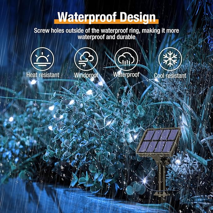 btfarm Solar String Lights for Outside - 80LED 33FT Solar Fairy Lights Outdoor Waterproof 8 Modes, Copper Wire Solar Powered Twinkle Lights for Tree Garden Christmas Wedding Party Decor, Cool White