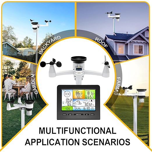 Urageuxy Weather Station Wireless Indoor Outdoor, Home Weather Stations with Rain Gauge, Wind Speed/Direction, Temperature, Humidity, Weather Forecast, Alarms, WiFi