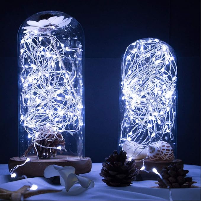 RUICHEN Plug in Fairy Lights with Switch, Waterproof 33 Ft 100 LED Silver Wire Starry String Firefly Lights for Christmas, Easter, National Day, Parties, Wedding, Vases, Craft, Cool White