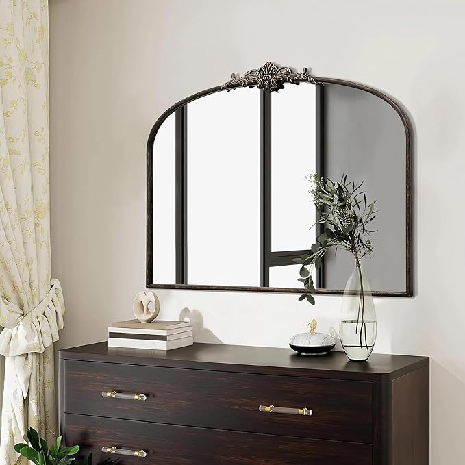 Besdomus Vintage Arched Black Mirror: 40"x29" Large Arch Antique Wall Mounted Mirror - Baroque Traditional Ornate for Entryway/Living Room/Fireplace/Bathroom- Home Decor for Interior Designers