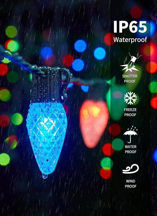 Brightown Smart C9 Christmas Lights Outdoor, 150 LED Christmas Color Changing Fairy Lights App Control, Music Sync, RGB, Shatterproof Connectable C9 String Lights for Tree House Indoor Xmas Decor