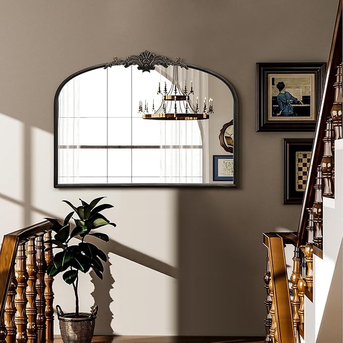 Besdomus Vintage Arched Black Mirror: 32"x24" Large Black Vintage Wall Mounted Mirror - Baroque Traditional Ornate for Living Room/Fireplace/Bathroom- Wall Decor for Interior Designers