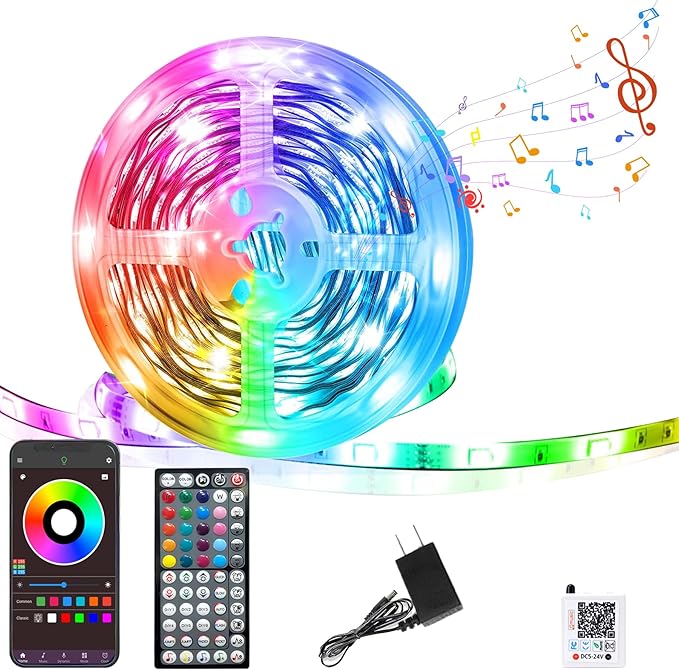 Led Lights for Bedroom 50FT, RGB Led Strip Lights Color Changing Indoor, Music Sync Led Light Strip with Remote & App Control, DIY Fancy Led Lights for Room Decor Ambient Lighting (1 * 50FT)