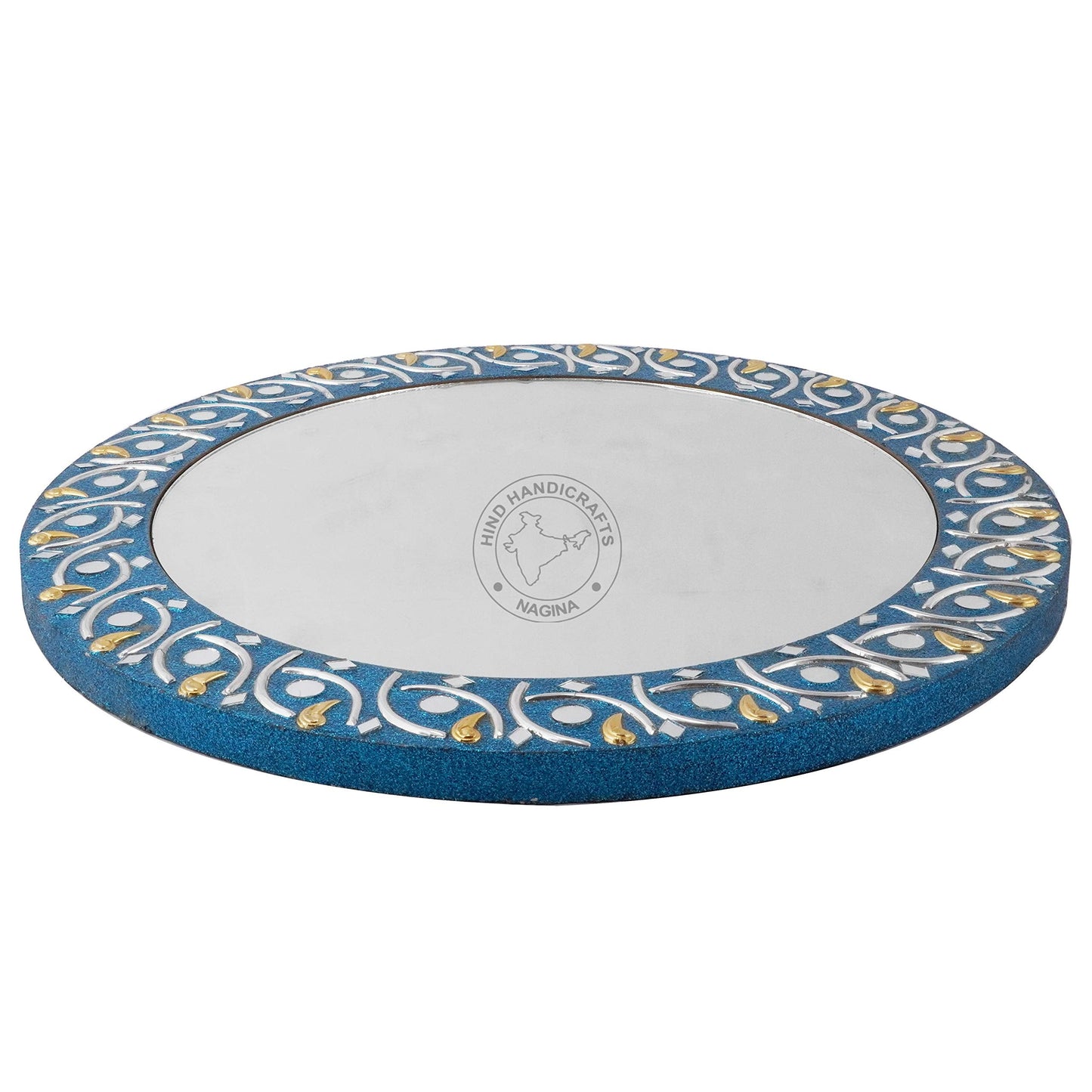 Hind Handicrafts Round Wall Mirror - Round Mirror, Rustic Accent Mirror for Bathroom, Entry, Dining Room, & Living Room. Metal Round Mirror for Wall (Turquoise 1, 16" x 16"")"