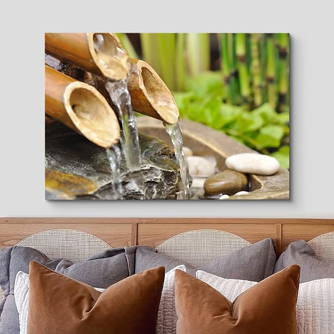 wall26 Canvas Print Wall Art Bamboo Waterfall in The Zen Forest Floral Nature Photography Realism Bohemian Scenic Relax/Calm Cool for Living Room, Bedroom, Office - 12"x18"