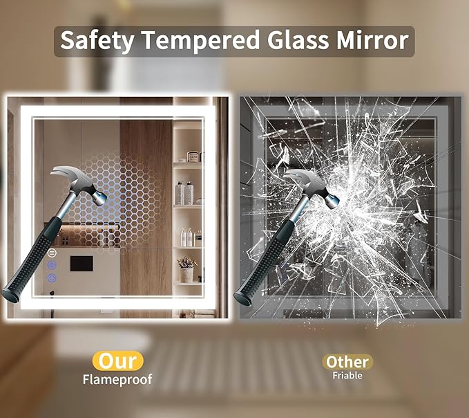 30"x30" LED Bathroom Mirror with Lights, Anti-Fog, Backlit + Front Lit, Dimmable, Led Vanity Mirror for Wall, Lighted Bathroom Mirror,3 Colors, Shatter-Proof Tempered Glass