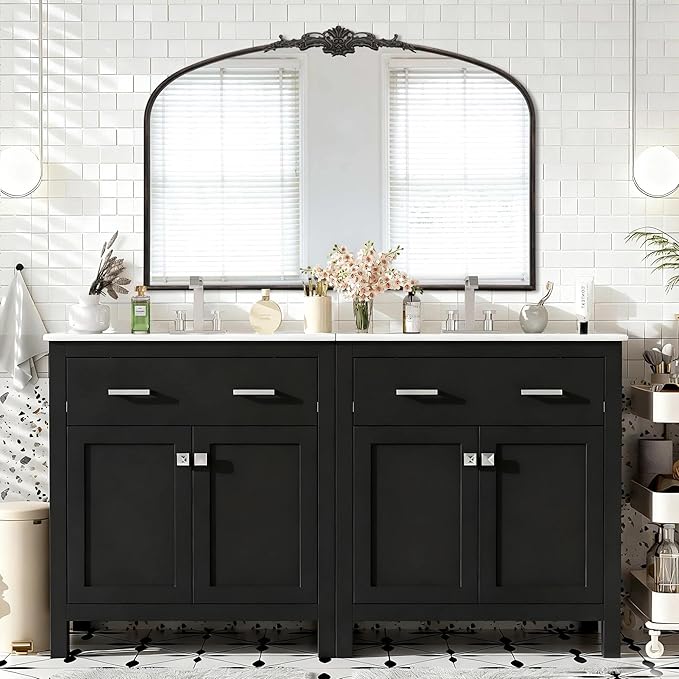 Besdomus Antique Arched Large Mirror: 48"x33" Oversize Black Arch Antique Wall Mounted Mirror - Baroque Traditional Ornate for Living Room/Fireplace/Bathroom- Home Decor for Interior Designers