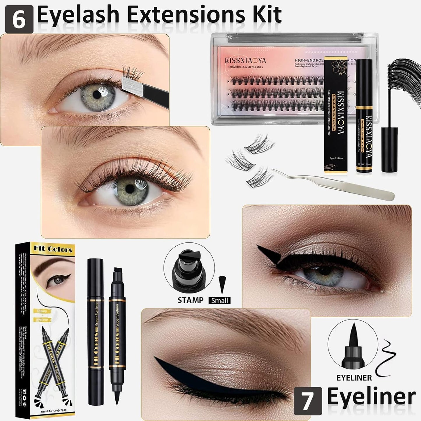 All In One Makeup Essential Starter Kit for Beginners or Pros, 18 Colors Naked Eyeshadow Palette Nude Face Primer, Brush, Sponge, Eyebrow Powder, Winged Eyeliner Stamp (SetA)
