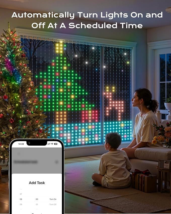400 RGBIC LEDs Smart Curtain Lights with DIY GIF, 6.6x6.6ft Color Changing Holiday Wall Lights with APP, IP65 Waterproof Christmas String Fairy Lights for Indoor Outdoor Bedroom Window