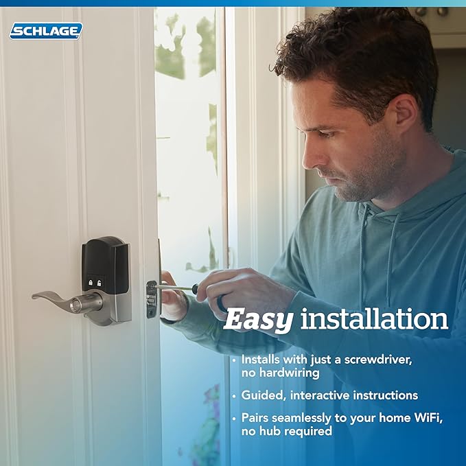 Schlage Encode Smart Wi-Fi Lock with Lever Handle, Touchscreen Keypad, Keyless Entry Door Lock, App Control, Alexa, Google Home and Airbnb Compatible, Matte Black, FE789WB CAM 622 Acc