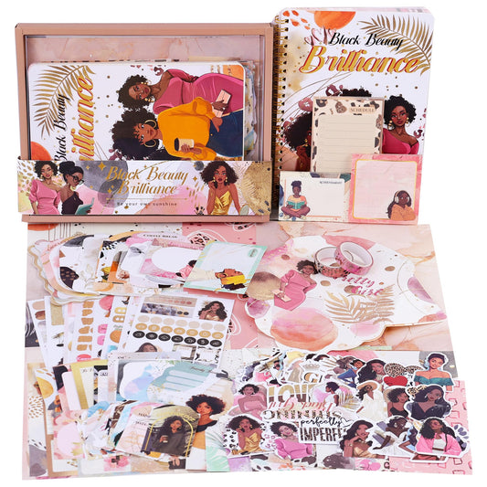 Black Girl Weekly Planner Gift Set - 52 Weeks Undated Planner with 190+ Stickers, Washi Tape, Journal Supplies & Accessories for Teen Girls - Inspirational Productivity Organization Kit, Present Box