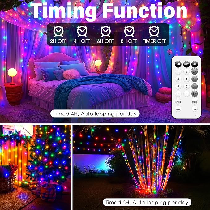 Fairy Lights 66ft 200 LED USB Twinkle String Light Plug in Silver Wire Lights with Remote and Timer 8 Modes Outdoor Waterproof Starry Lights DIY Party Wedding Christmas Decoration（Multicolor）