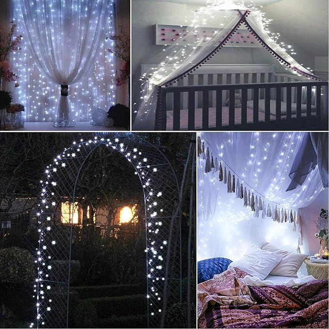 RUICHEN Silver Wire Fairy Lights Plug in 33 Ft 100 LED String with Spool, Cool White