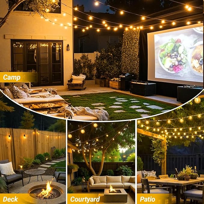 LAMPHOME 4 Pack LED Outdoor String Lights, 26FT Yellow Patio Lights with 12+1 Edison Shatterproof Bulbs,Waterproof Connectable Dimmable Outside Hanging Lights for Backyard Porch Garden Party Decor