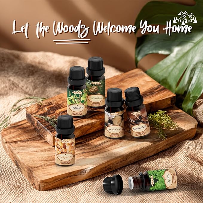 SALKING Woody Essential Oils Gift Set, Natural and Pure Aromatherapy Fragrance Oils for Diffuser, Humidifier, Massage- Frankincense, Teakwood, Sandalwood, Cypress, Cedarwood, Patchouli