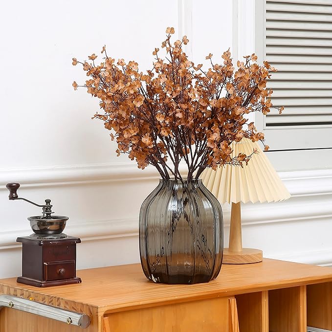 JAKY-Global Babys Breath Silk Artificial Flowers 6 Bundle Fake Plants Fall Decorations for Farmhouse,Home Decor Wedding Party Decoration Bouquets DIY Garden (Dark Brown Pink 6pcs)