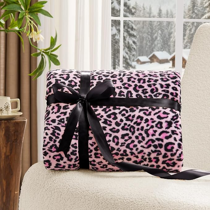BEDELITE Pink Leopard Print Throw Blanket – Soft & Cozy Cheetah Blanket for Couch, Bed & Sofa, Lightweight Fleece Animal Print Decor, 50"x 60", Pink