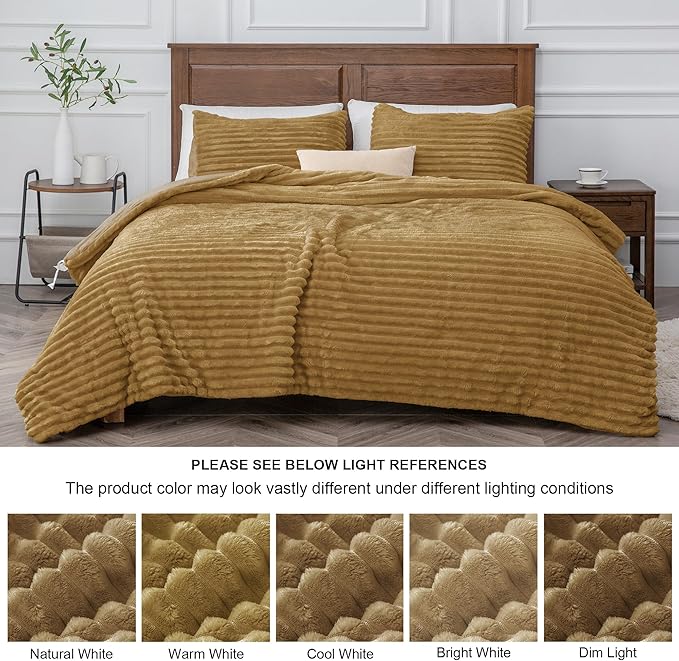 BEDELITE Fleece Queen Comforter Set -Super Soft & Warm Fluffy Brown Bedding, Luxury Fuzzy Heavy Bed Set for Winter with 2 Pillow Cases