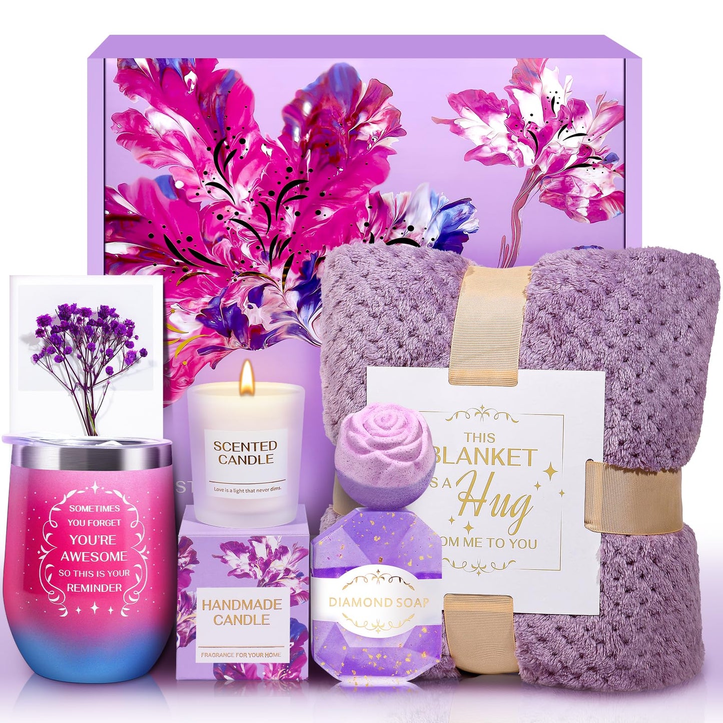 Christmas Gifts for Women, Womens Christmas Gifts, Get Well Soon Gift with Luxury Flannel Blanket, Self Care Retirement Gifts Relaxing Spa Basket Set for grandma, Mom, Sister, Wife, Girlfriend, Her