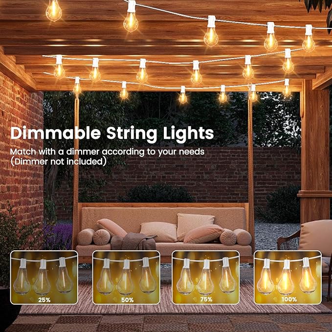 String Lights for Outside 200FT Patio Lights, LED String Light with 100+6(Spare) Waterproof Edison Bulbs, Hanging White Outdoor Light for Backyard, Bistro, Porch, Balcony White Cord