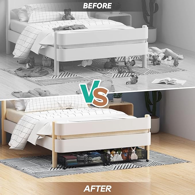 Under Bed Storage, Under the Bed Storage Containers with Wheels, Under Bed Shoe Storage Organizer Drawer for Bedroom Clothes Shoes Blankets -4Pack