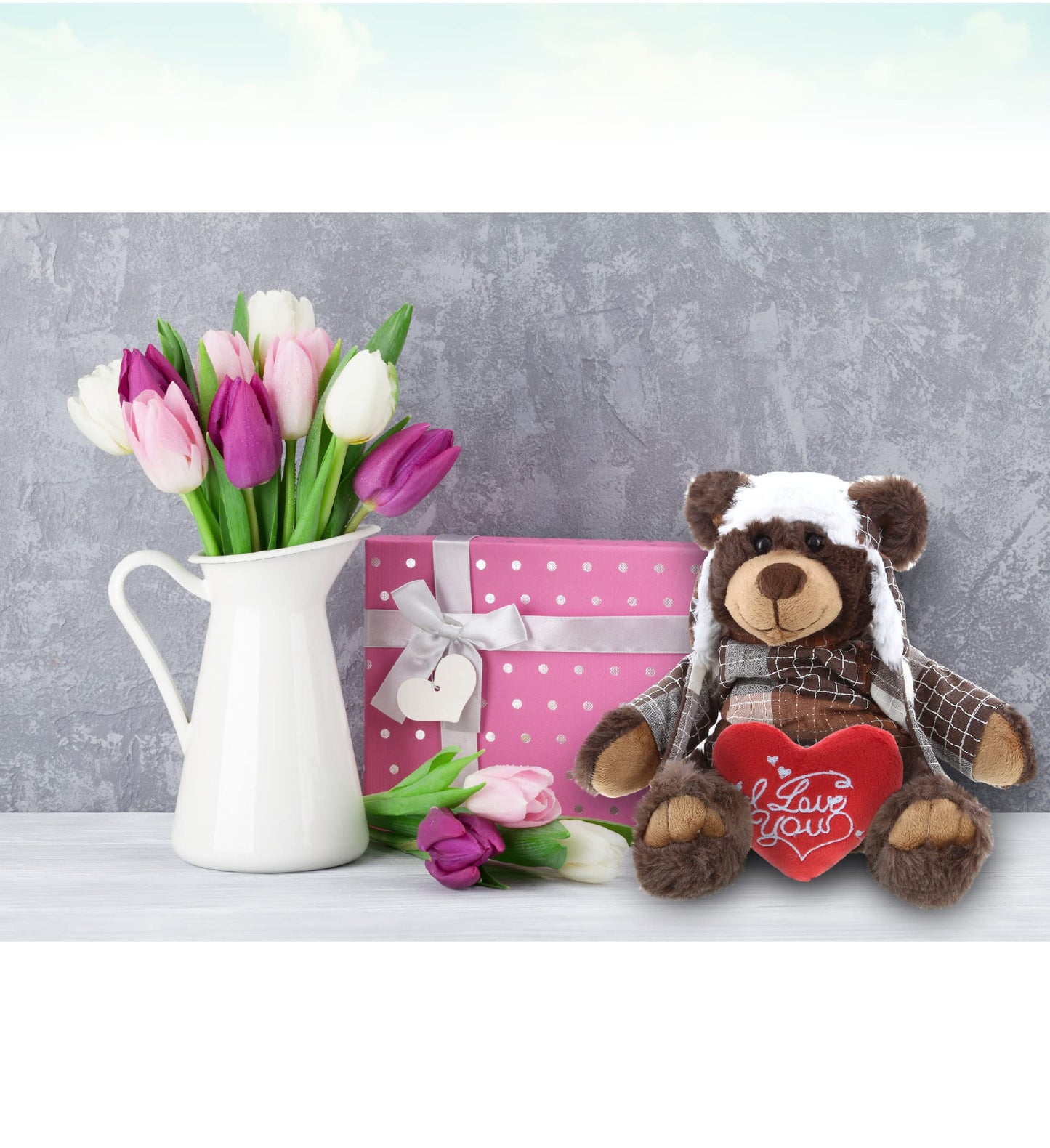 DolliBu I Love You Valentine Plush Brown Bear with Clothes - Cute Stuffed Animal with Red Heart and Name Personalization Gift for Valentines Day, Birthday, Anniversary, Romantic Date - 11 Inches