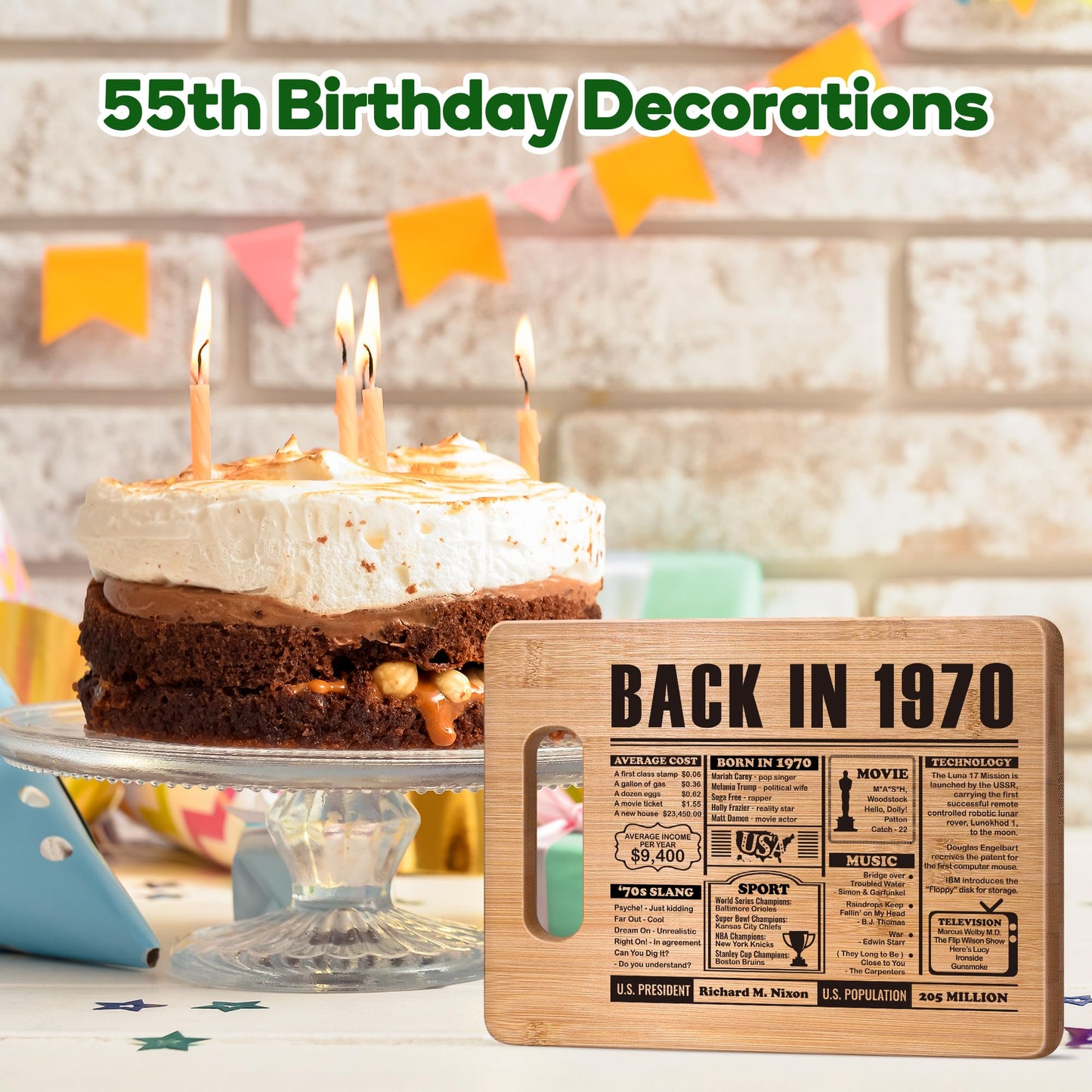 55th Birthday Gift for Women Men,55 Year Old Birthday Gifts for Her Him,55 Years Gifts for Mom Dad Grandparents Wedding Anniversary,Back in 1970 55s Birthday Decorations Engraved Bamboo Cutting Board