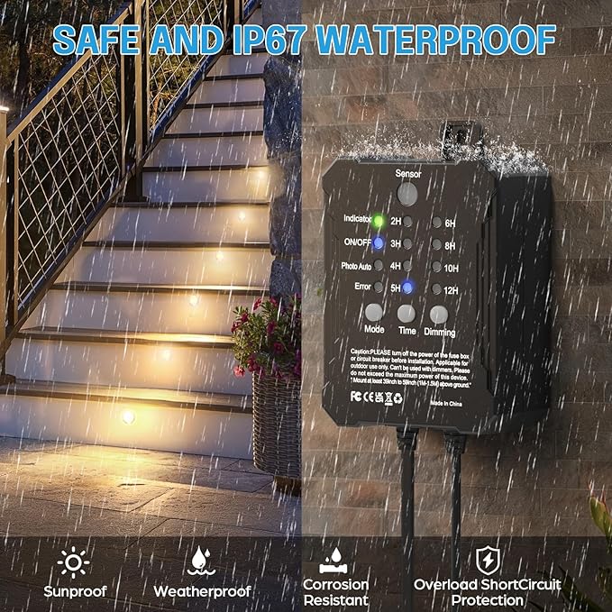 HIBOITEC Low Voltage Deck Lights Kit with Transformer Dimmable Timer and Photocell Sensor Outdoor Recessed LED Deck Lighting IP67 Waterproof 2700K for Stair Step Outdoor Garden Yard 22 Packs