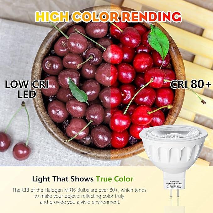 Wixann MR16 LED Bulbs Dimmable, 5W 3000K Soft Warm White, 450LM,12-Volt Gu5.3 Bi-Pin Base, 40 Degree Spot Lighting for Indoor. (10 Pack)