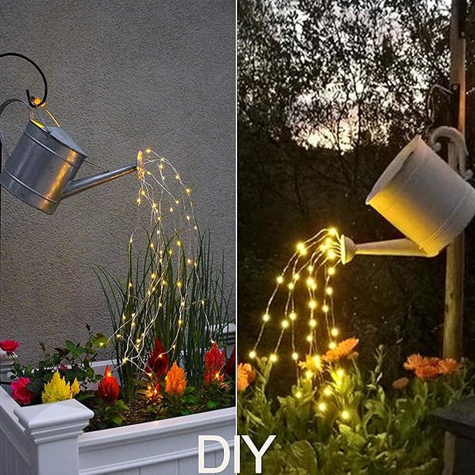 VOOKRY Solar Fairy String Lights for Outside, 10 Strands 200 LEDs Solar Powered Waterfall Lights Outdoor Waterproof, 8 Modes Watering Can Lights for Patio Yard Garden Tree Decorations(Warm White)