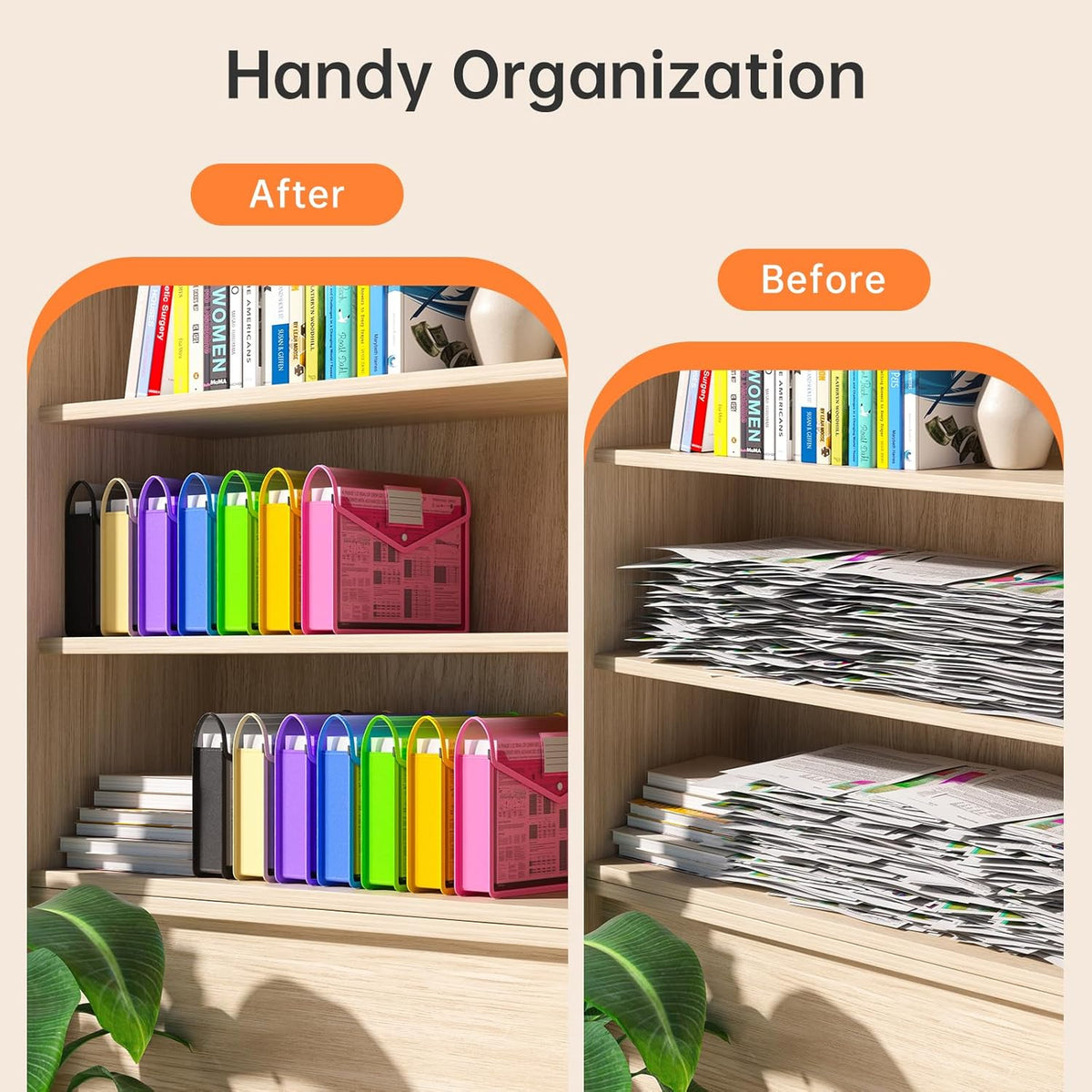Plastic Expanding File Folder, Transparent envelopes with Snap Closure,No Dividers,Large Capacity,Assorted Colors,Bills&Taxes,Letter/A4 Size for School/Office/Home-7 Pack