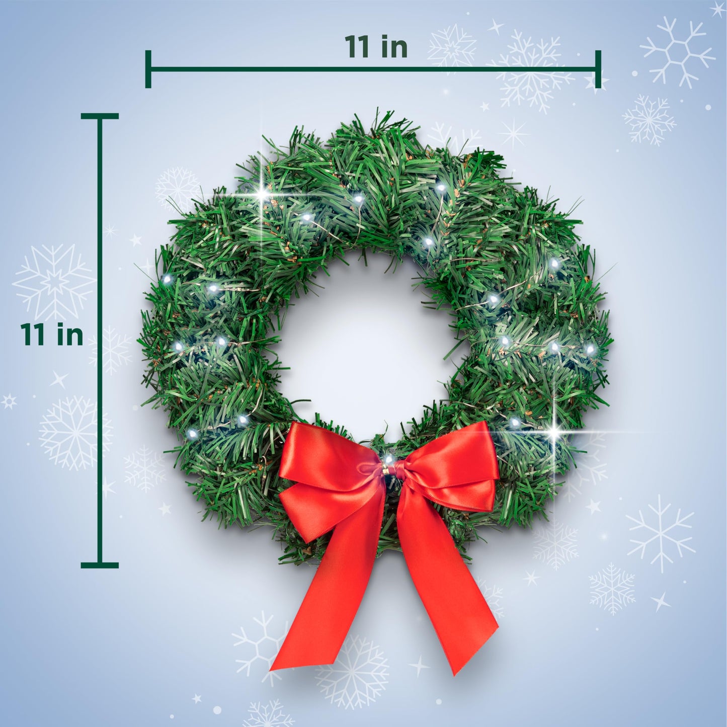 Carbella Christmas Wreath for Car Truck SUV Van, LED Light Up with Red Bow Decoration Ornament Mount Xmas Artificial Pine Water-Proof Winter Holiday Wreath Mounting Hardware Included (11" x 11"")"