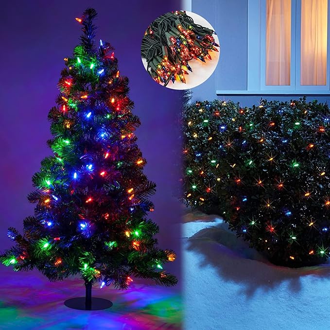 FUNPENY 60FT 300 Count Multi-Color Christmas String Lights, 2 Pack Clear with Green Wire for Indoor/Outdoor Christmas Tree, Xmas Party & Holiday Home Decorations