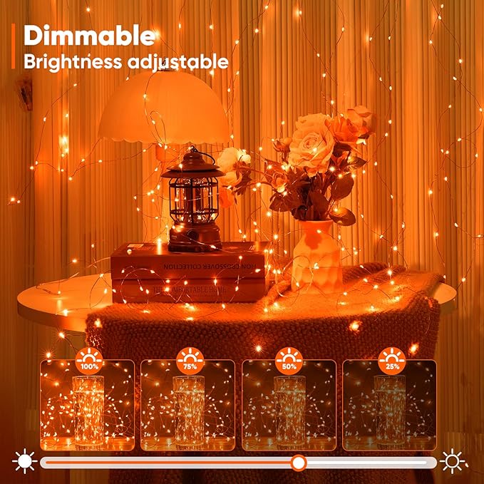 4 Pack 32.8 Ft. Battery Operated Outdoor String Lights with Remote & Timer, LED Orange Fairy Lights, Waterproof Twinkle Lights for Bedroom, Dorm, Mason Jar, Wedding, Party, Christmas