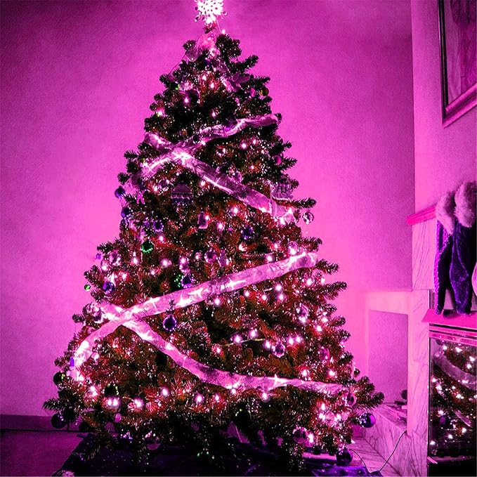 RUICHEN Plug in Fairy Lights with Switch, Waterproof 33 Ft 100 LED Silver Wire Starry String Firefly Lights for Christmas, Easter, Valentines Day, Parties, Wedding, Vases, Craft, Pink