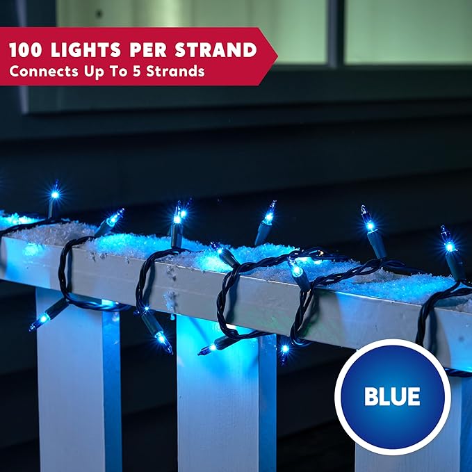 Joiedomi Blue Christmas String Lights,200(2x100) 44.6FT Christmas Fairy Tree Lights Plug in for Indoor Outdoor Xmas Decorations Patio Holiday Theme Party Yard House,Green Wire