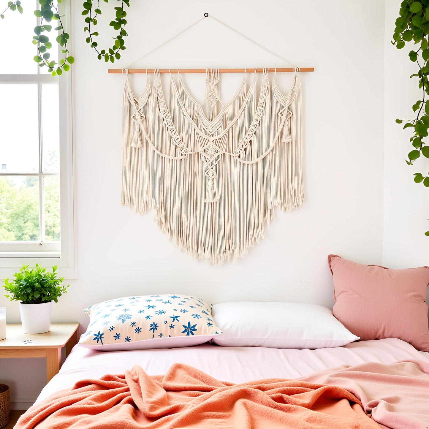 Mkono Macrame Wall Hanging Boho Home Decor Chic Woven Decoration for Bedroom Living Room Apartment Dorm Gallery Perfect Handmade Christmas Gift Ideas, 1 Pack, Large Size, 36"x35"""