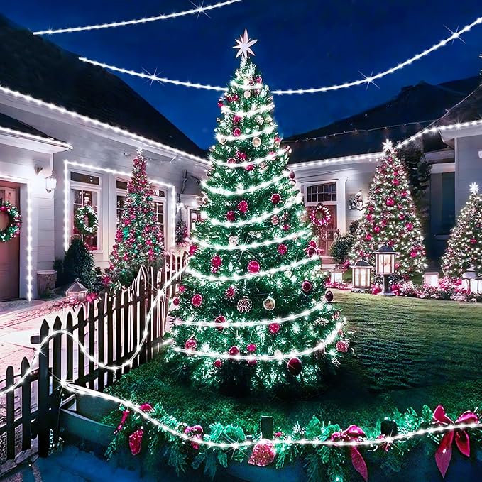 KNONEW 164FT 1000LED Rope Lights for Outside,Outdoor String Lights Waterproof 8 Modes Clear Tube Light for Indoor,Bedroom,Wedding,Garden,Patio,Christmas,Tree,Rv,Holiday Decoration(Cold White)