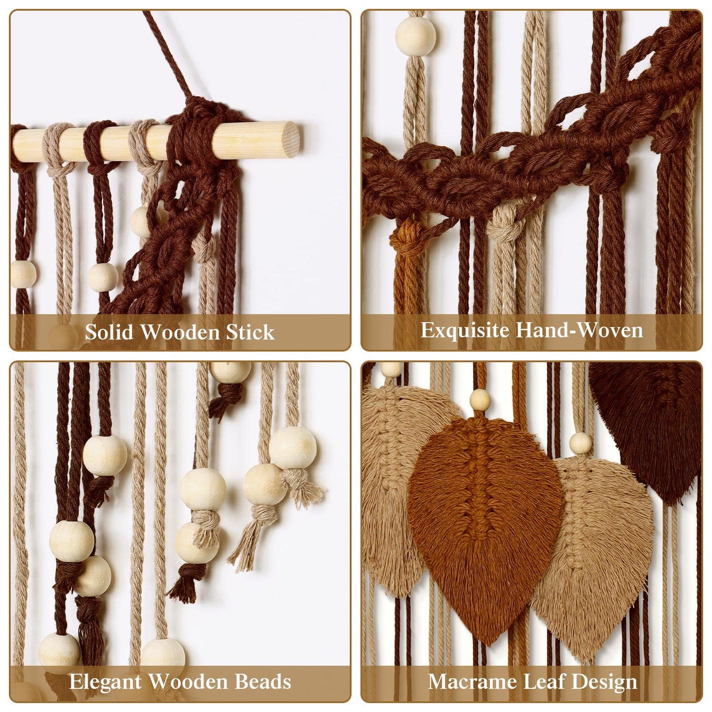 Weldomcor Macrame Wall Hanging Boho Leaf Woven Tapestry, Bohemian Chic Home Decor Modern Handmade Leaves Feather Wall Art Decorations for Bedroom Living Room Apartment Ornament 16.5" W X 31.5"" L"